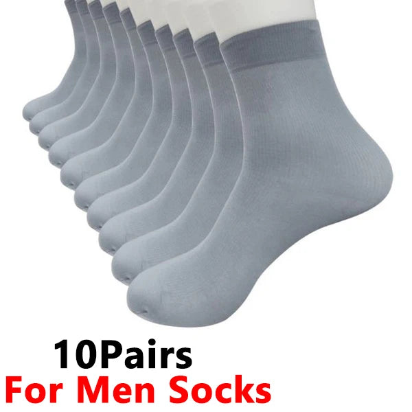 10Pairs Bamboo Men Ice Silk Socks Summer Spring Sports Socks Sweat Absorption Deodorant Thin Stripe Breathable Silk Long Sock.