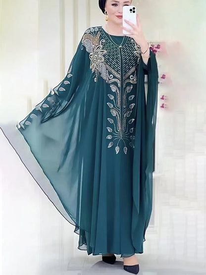 Chiffon Boubou Muslim Fashion Abaya 2-teiliges Set Dubai Türkei Maxikleid Musulman Ensembles Kaftan Marocain Islamische Kleidung