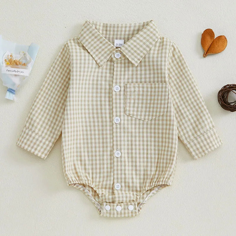 Kleinkind Niedlicher Gitter Revers Overall Kleinkind Dünner Stil Freizeit Einteiliger Baby Herbst Body.