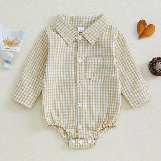 Kleinkind Niedlicher Gitter Revers Overall Kleinkind Dünner Stil Freizeit Einteiliger Baby Herbst Body.