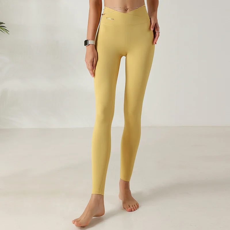 Cross over Nylon Yoga Pants Women High Waist Gym Sport Leggings Stretchy Workout Fitness Tights Running Squat Proof Dry Fit