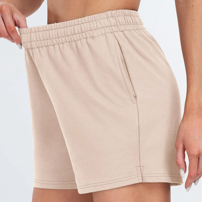 Plain Color Sports Shorts Casual Summer Comfortable And Soft Elastic High Waist Running Shorts With Pockets For Women