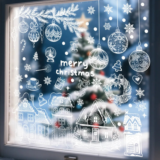 Christmas Wall Stickers Xmas Tree Winter Snowman Snowflake Window Glass Static Electricity Stickers Merry Christmas Decors.
