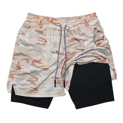 NEW Men's Multiple pockets Fitness Shorts Casual Sports Loose Breathable double-decker Shorts men Mesh Camouflage Running Shorts