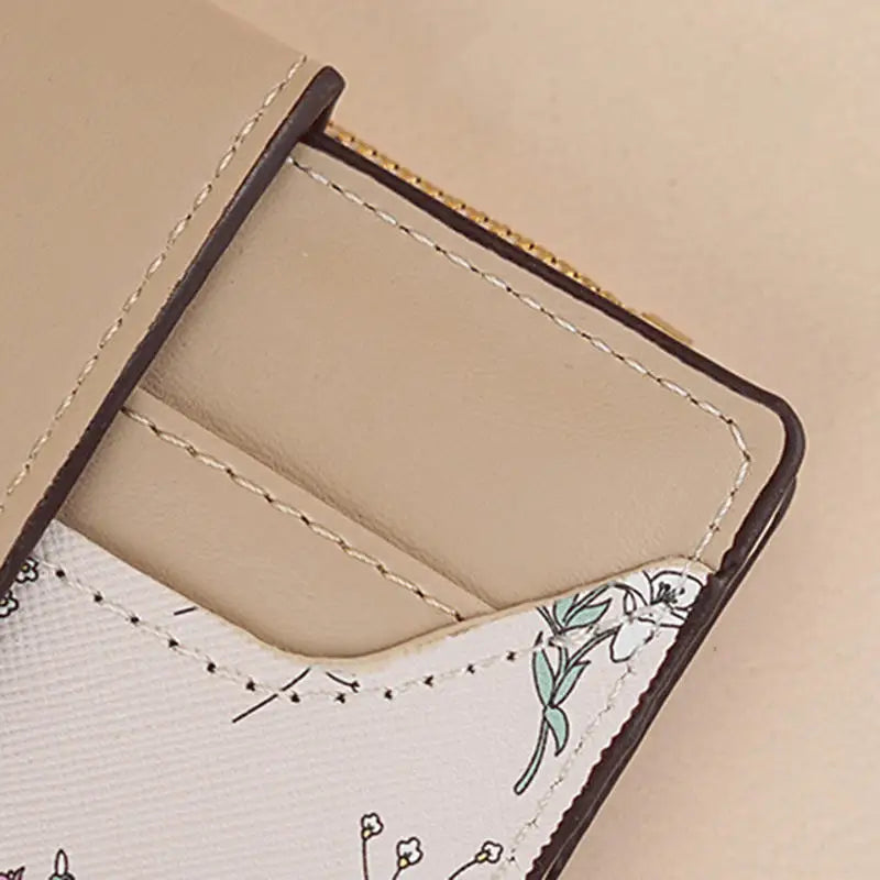 Slim Pu Leather Short Wallet Ins Multi Card Zipper Coin Wallet Strap Small Flower Card Bag Wallet Zipper Strap Women's Girl.