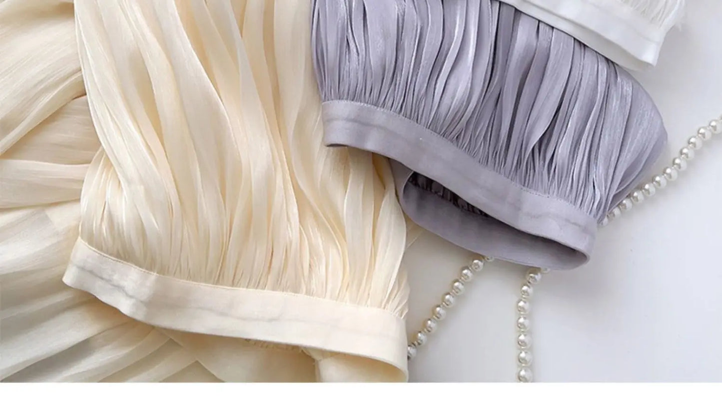 2025 Spring/Summer New Luster  A-line Women Skirt Solid Color High Waist French Paris Style Elegant Asymmetrical Skirt.