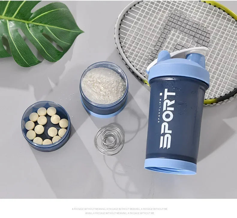 500ML 3-layer Sports Water Protein Powder Shaker Bottle Outdoor Travel Portable Leakproof Drinkware Plastic Drink BPA Free.