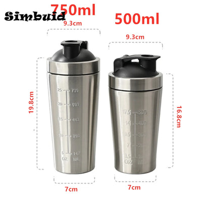 Stainless Steel Protein Powder Shaker Bottle with Steel Ball and Scale Leak Proof Gym Fitness Sport Whey Shakes Cup.