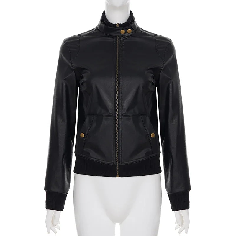 AltGoth Harajuku Streetwear Pu Leder Jacke Mall Gothic Cyber Punk Rollkragen Crop Mäntel Hipster Dark Grunge Rave Outfit Femme