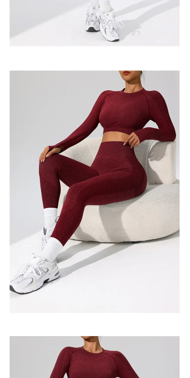 Autumn Winter Yoga Fitness Sportswear Long Sleeve Women's Top And Bottoms Quick Dry Set Finger Snap Gymnastics Outfit.