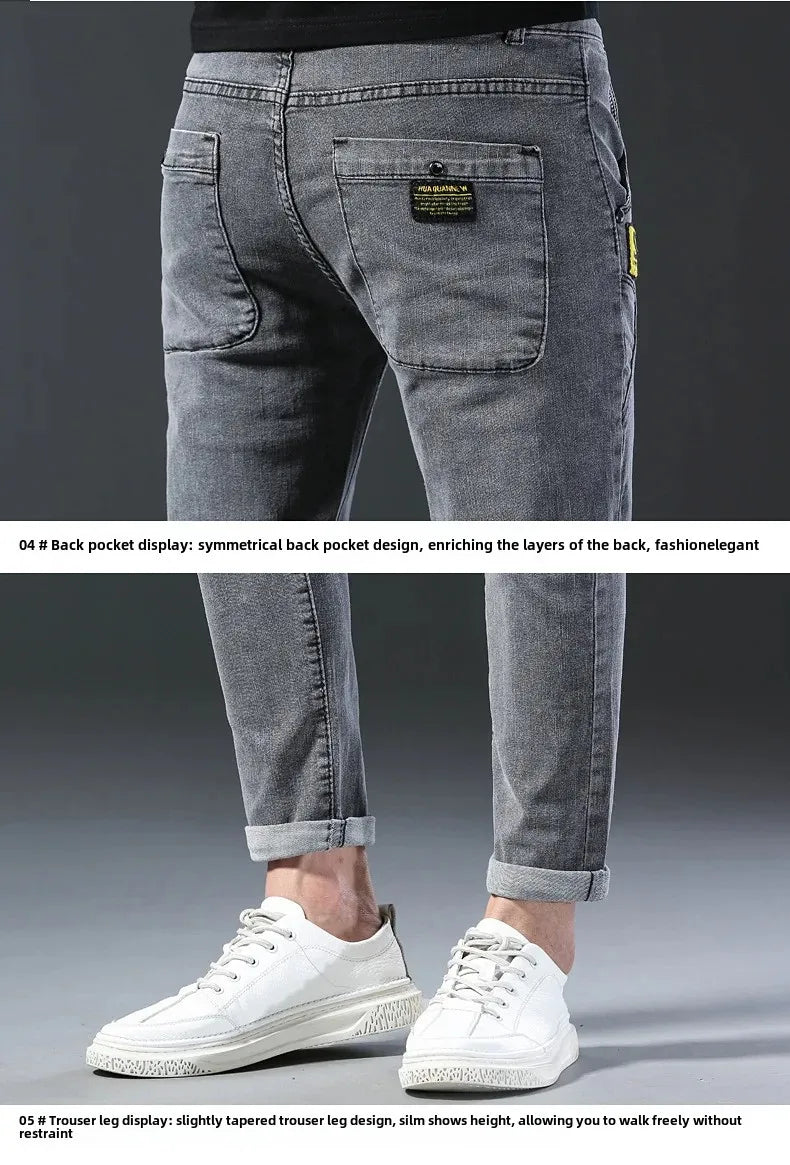 Frühling Herbst Xintang Denim Jeans Herren Slim Fit Casual Trendy Modische Alltagskleidung Blau Gerade Bein Hosen Elastische Taille