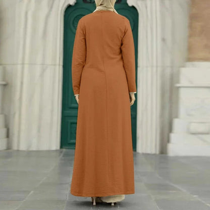 Muslim Women's Long Sleeve Crepe High Split Hem Dress.