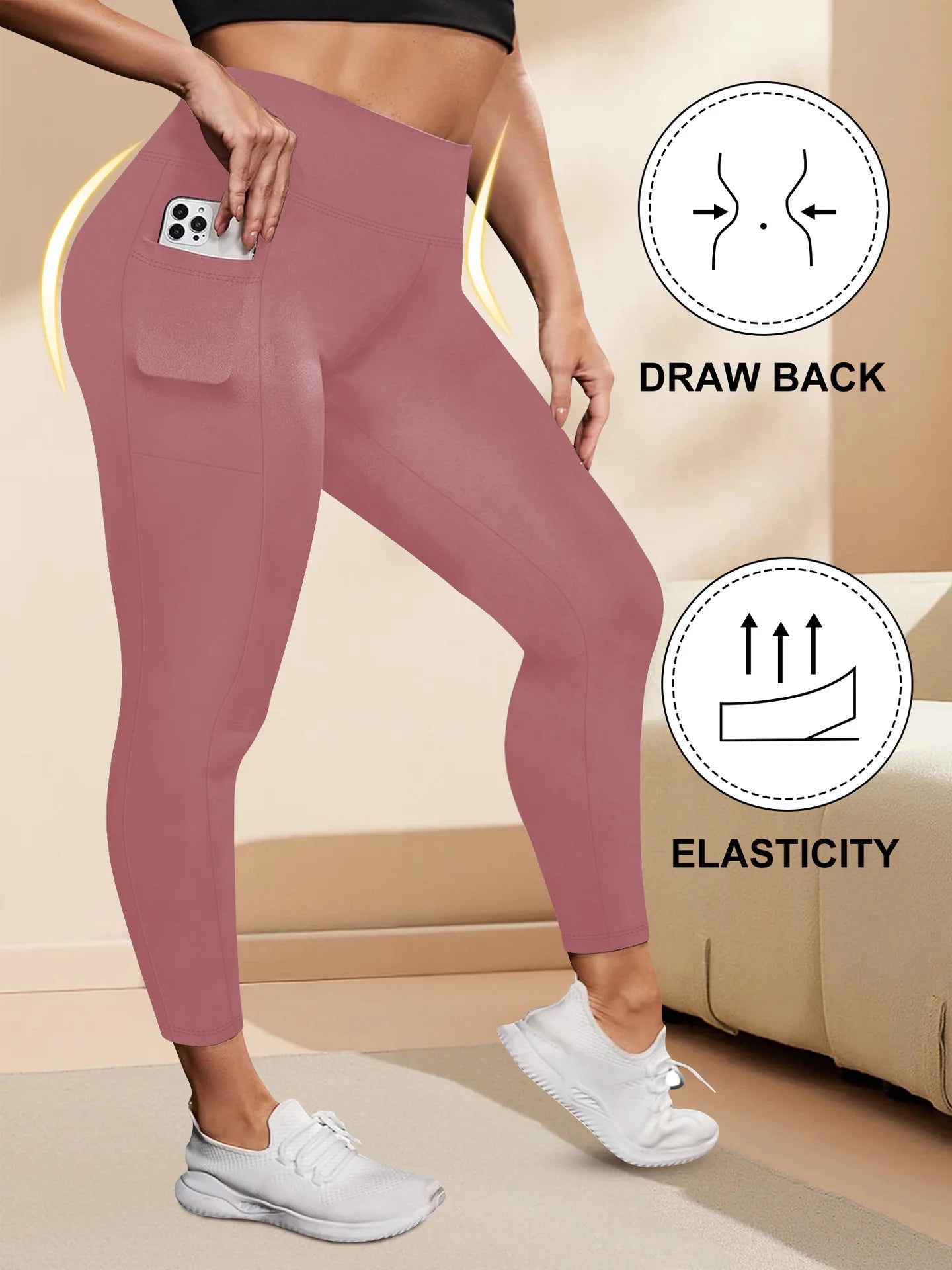Women's High-Waisted Yoga Pants Plus Size Butt-Lifting Workout Leggings with Pockets Elastic Activewear for Gym & Running