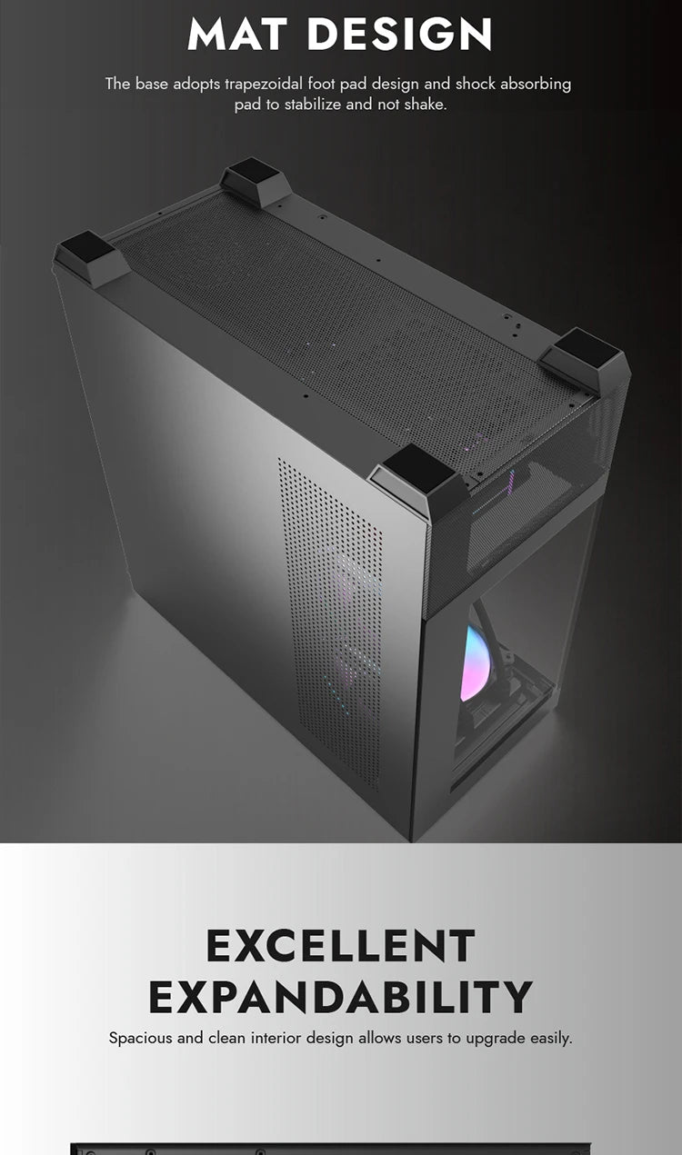 Aigo AS900 PC Case 270° Panoramic Design ATX M-ATX ITX Sea View Room Side Transparent Desktop Chassis Diy Gaming Computer Case.