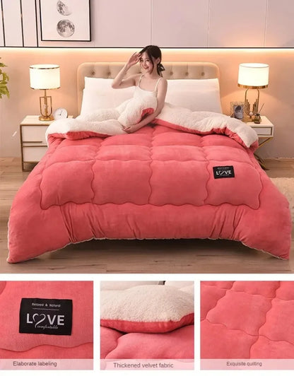 Lamb Velvet Winter Quilt Machine Washable Soft and Warm Blanket Spring and Autumn Quilt Super Warm Bedding Queen Comforter 겨울 이불