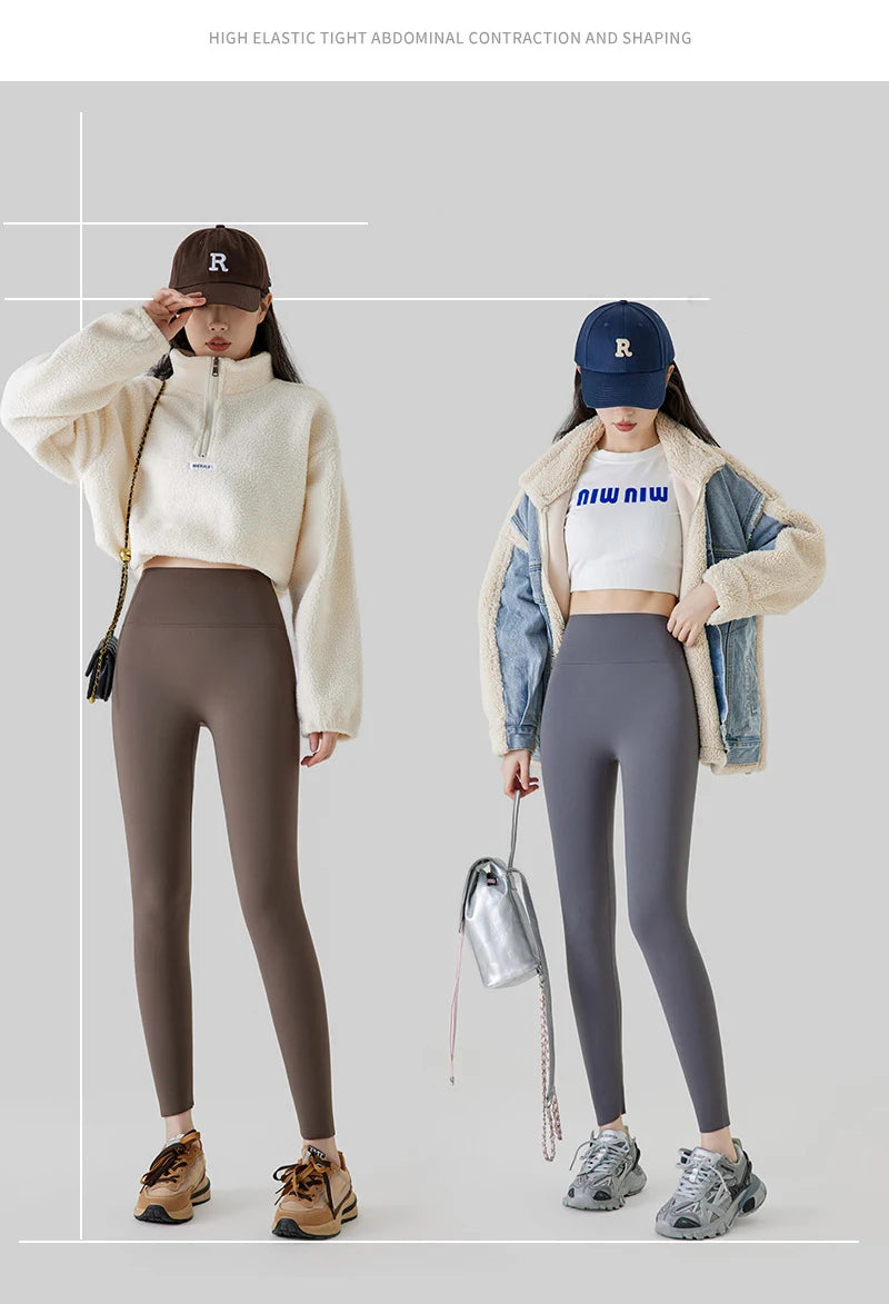 BIVIGAOS Autumn High Waist Seamless Rabbit Fleece Shark Leggings Women Winter Clothes Warm Leggings Sexy Slim Casual Leggings.