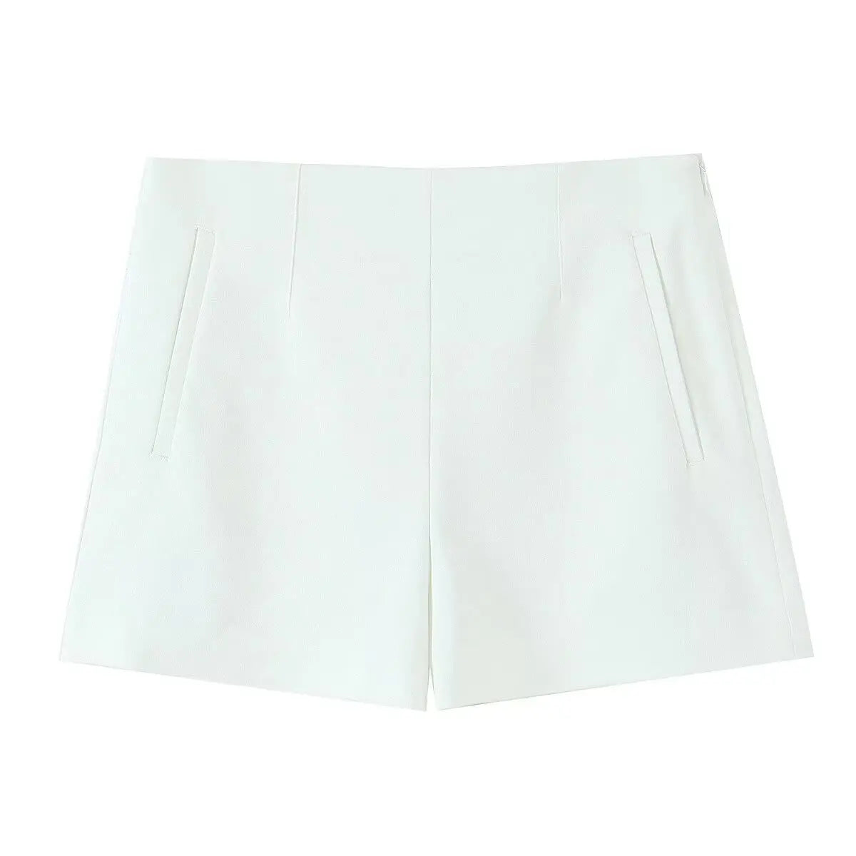 ZBZA Women High Waist A-line Shorts Loose Fit Double Pocket Zipper Solid Color Casual Mini Shorts Spring Summer New Chic Shorts