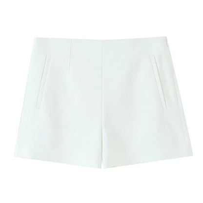 ZBZA Women High Waist A-line Shorts Loose Fit Double Pocket Zipper Solid Color Casual Mini Shorts Spring Summer New Chic Shorts