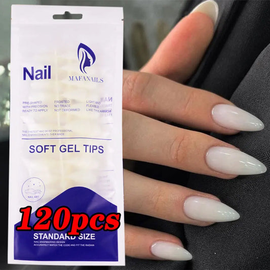 120Pcs Shinny Milk White Press on Nails Medium Almond Fake Gel Nails Glossy Solid Colored Fake Nail Tips Daily Wear Manicure DIY.