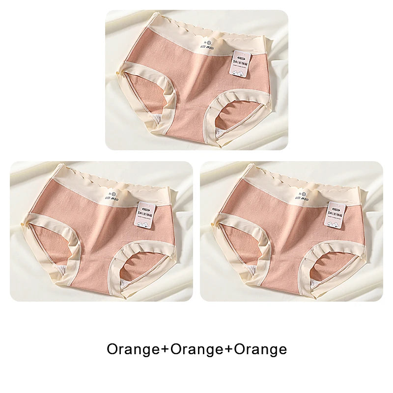 3PCS Female Underwear Antibacterial Pure Cotton Sexy Mid-rise Cotton Panties Woman Traceless Fashions Women's Intimate Intimates