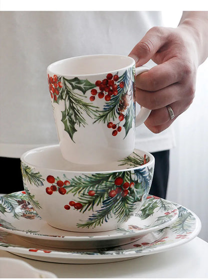 1PC Creative Kitchen Ceramic Plates Exquisite Christmas Tableware Steak Pasta Salad Plates High-quality Ceramic Dinner Plates.