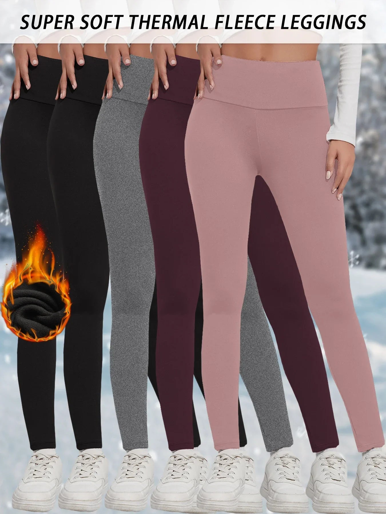 5 Pack Womens Thermal Fleece Lined High Waisted Leggings Workout Winter Warm Thick Tights Soft Yoga Pants.
