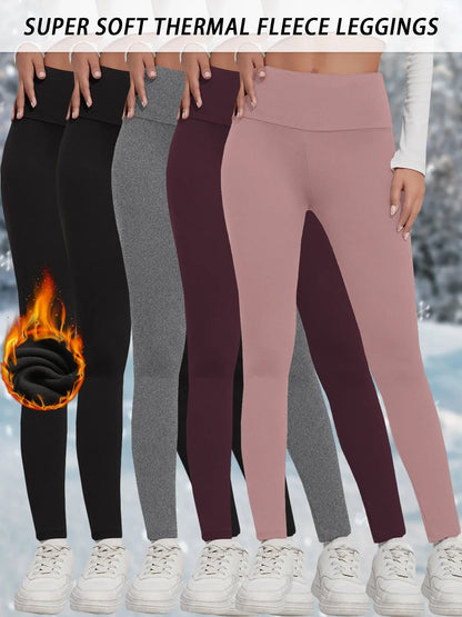 5 Pack Womens Thermal Fleece Lined High Waisted Leggings Workout Winter Warm Thick Tights Soft Yoga Pants.