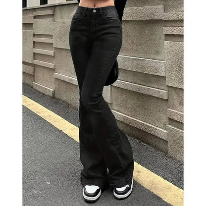 2025Mädchen Concise Ins Hohe Taille Ausgestellte Jeans Weibliche Stretchy Bootcut Denim Hosen Frauen Einfarbig Dünne Schlaghosen.