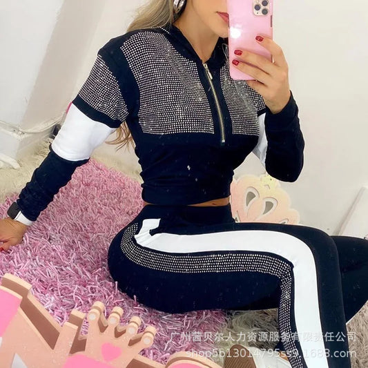 Women Tracksuit Pants Set Two Piece Set Autumn Winter Zipper Jacket Tops Suits Jogging Vintage Patchwork Outfits Y2k Streetwear.