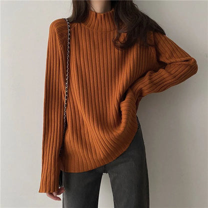 Rollkragen Gestrickte Pullover Frauen Herbst Winter Mode Lose Lange Hülse Alle Spiel Pullover Pullover Solide Büro Dame Jumper