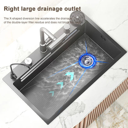 Waterfall Sink Large Single Slot Stainless Steel Kitchen Sink Embossed Washbasin Under The Basin Installation For Kitchen