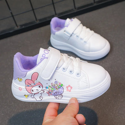 Baby Girls White Shoes Kids Casual Sneakers Cartoon Soft Breathable Fashion Children White PU Leather Shoes Size 26-37