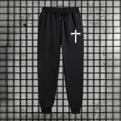 Cross of Christ Mens Hip Hop Tracksuit Set 2025 New 2 Piece Outfit Zipper Hoodie Joggers Urban Streetwear Autumn Winter Fashion.