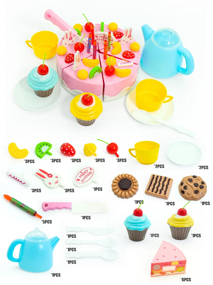 Girl Toy Cake DIY Minature Food Simulation Pretend Play Kitchen Set Tea Kid Cut Game Education Children Toys For 3 Year Birthday.