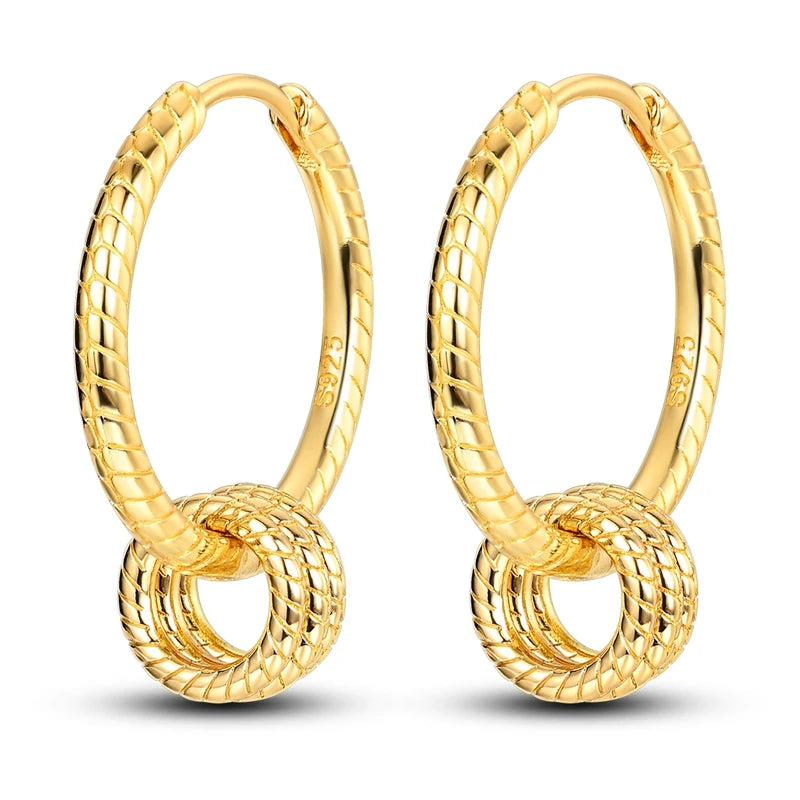 925 Sterling Silver Gold Color Circular Hoop Earrings Golden Earring Fit Original Charms Diy Fine Jewelry For Fashion Women