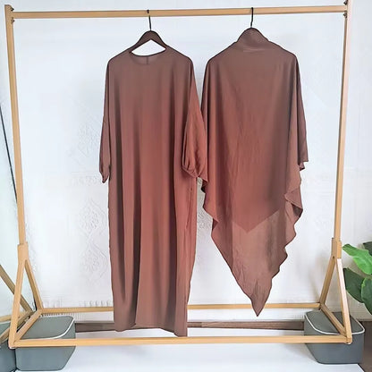 Eid Muslim Women Long Khimar 2 Piece Set Abaya Dress Prayer Garment Hijab Full Cover Islamic Ramadan Kaftan Djellaba 2023
