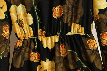 Women Floral Printed Maxi Dresses Spring Summer Casual O Neck Full Sleeve High Waist A Line Boho Beach Party Long Dress Vestidos.