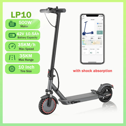 AOVOPRO LP10 500W Electric Scooter 42V 10.5Ah 35KM/H 35KM Long Range 10 Inch with Shock Absorption Smart Foldable EScooter