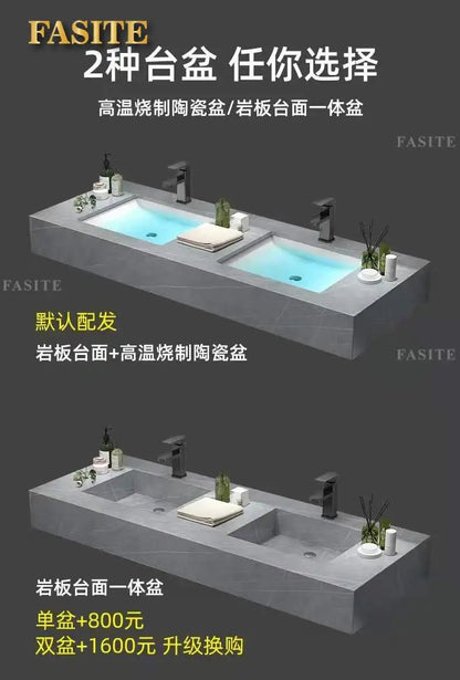 Leichter, luxuriöser Badezimmerschrank aus Steinplatten, integriertes Waschbecken, kombiniertes Waschbecken, WC-Waschbecken, nordischer einfacher Spiegelschrank