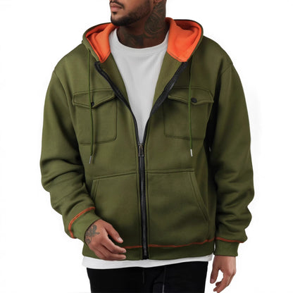 Autumn Winter Men's Fleece Warm Hooded Sweatshirt.