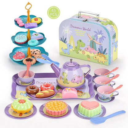 Kids Tea Party Set For Little Girls Mermaid Gift Pretend Toy Tin Tea Set Princess Tea Time Kitchen Pretend Play Tea Set Gift