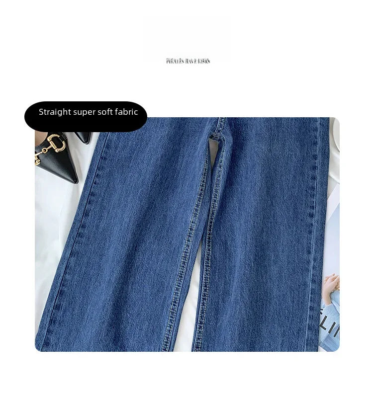 Vintage High-waisted Loose-fit Slimming Straight-leg Jeans For Women Trendy Long Trousers A Retro Flair.