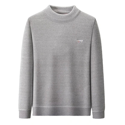 Luxury high-end round neck sweater men's winter trend brand embroidered Korean version casual plush warm thick knitted pullover.