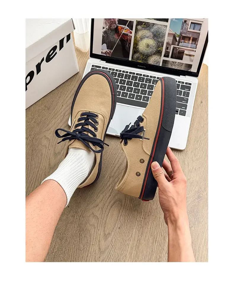 Boys' Casual Canvas Skateboard Shoes with Patchwork Low Cut Shoes Men's Minimalist Fashion Sneakers Trendy Lace Up Flat Bottom.