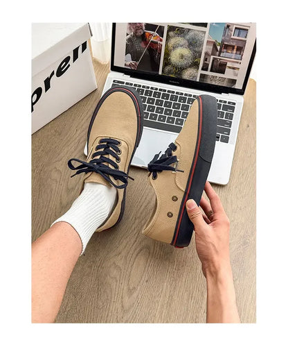 Boys' Casual Canvas Skateboard Shoes with Patchwork Low Cut Shoes Men's Minimalist Fashion Sneakers Trendy Lace Up Flat Bottom.