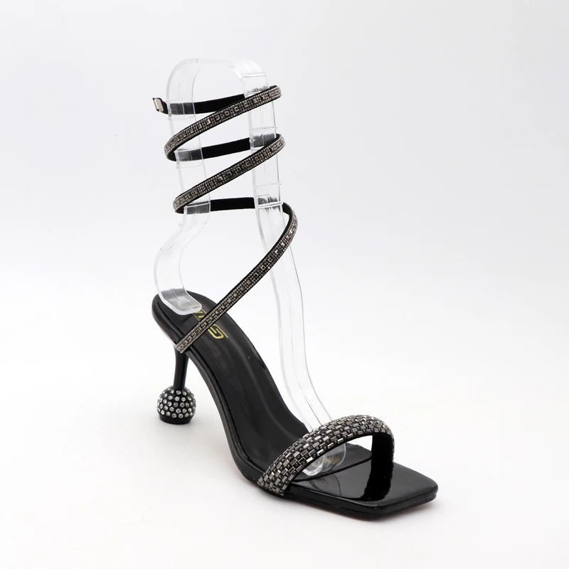 Luxury fashion sandals 2024 Summer New Rhinestone Fairy Open-toe Ring-foot Strap rome sandals with High Heel Women Shoes Banquet.