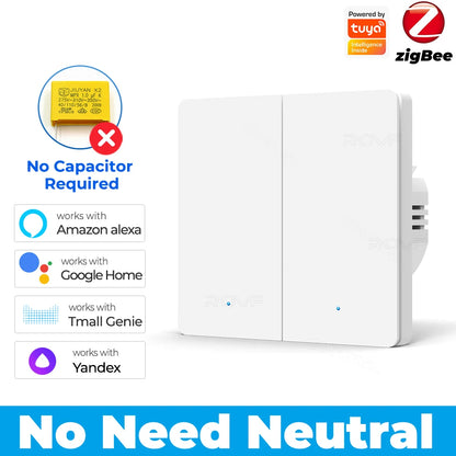 1/2/3gang Tuya EU Zigbee3.0 Smart Switch Kein Neutralleiter Wandlichtschalter Push Button Smart Life APP Funktioniert mit Alexa Google