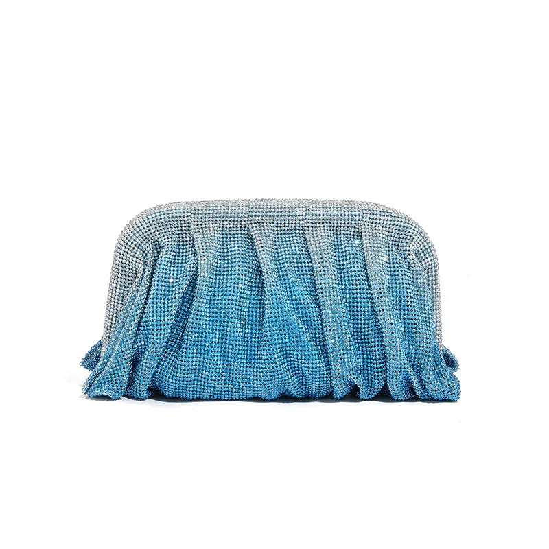 Premium Handmade Diamond-encrusted Clutch Bag Pleated Chain Rhinestone Cloud Clip Dinner Bag Single Shoulder Oblique Span Bolsos