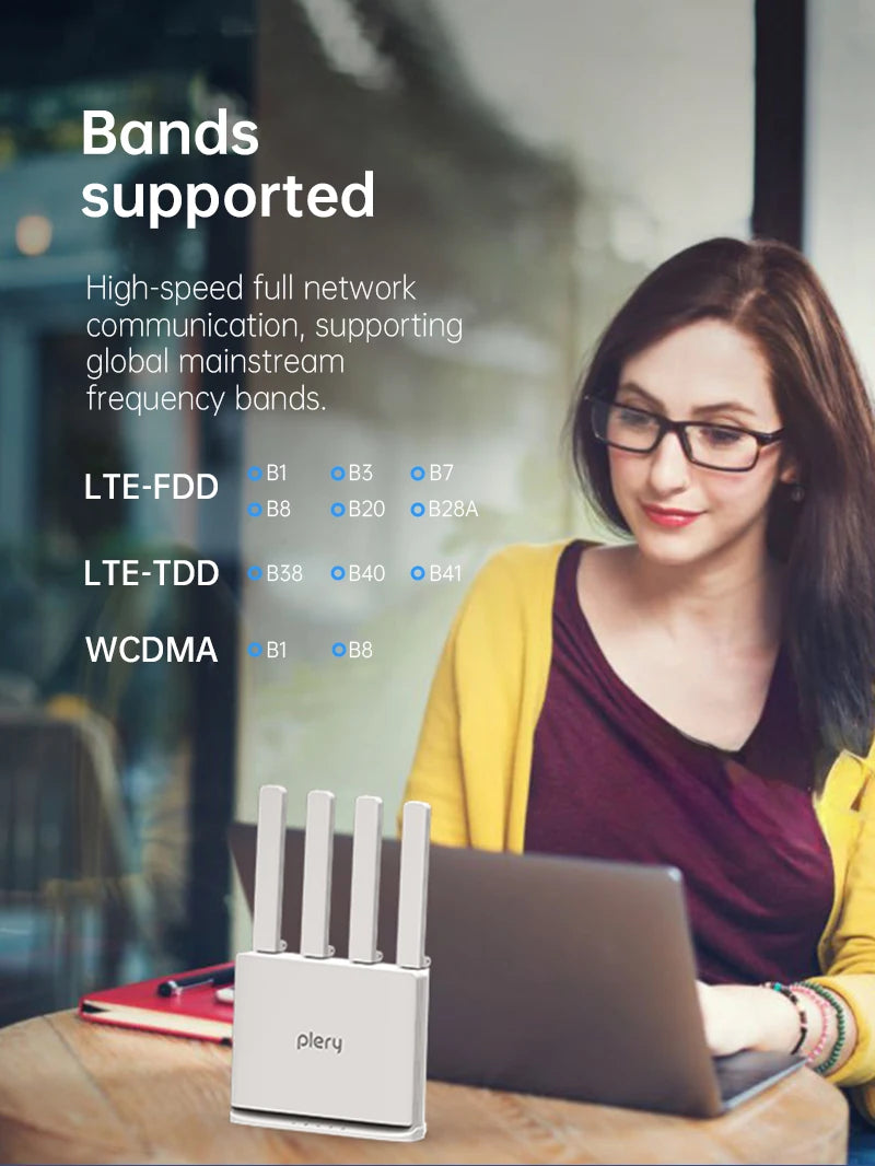 PLERY WiFi6 300Mbps 4G LTE CAT4 Outdoor Router Insert a Sim 2.4Ghz Wifi signal Router Wireless Extender amplifier plug and play.