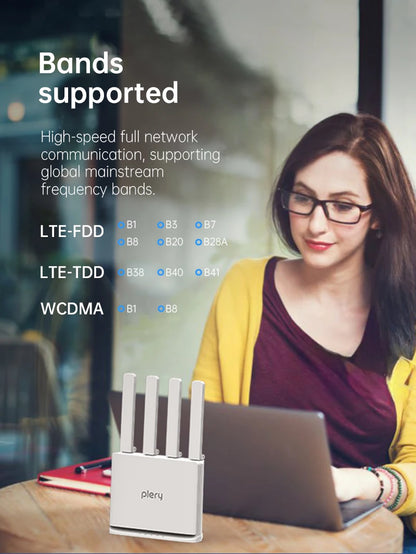PLERY WiFi6 300Mbps 4G LTE CAT4 Outdoor Router Insert a Sim 2.4Ghz Wifi signal Router Wireless Extender amplifier plug and play.